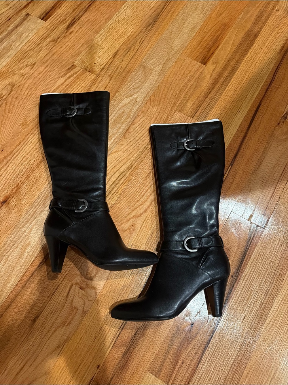 Alfani Black Mid-Calf Heeled Boots with Buckle Detail